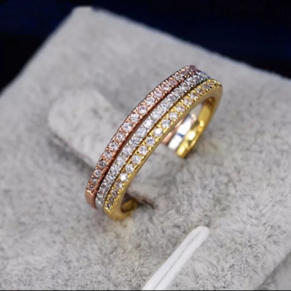 3 Band Partial Eternity Stackable Ring Set - Picture 3 of 8